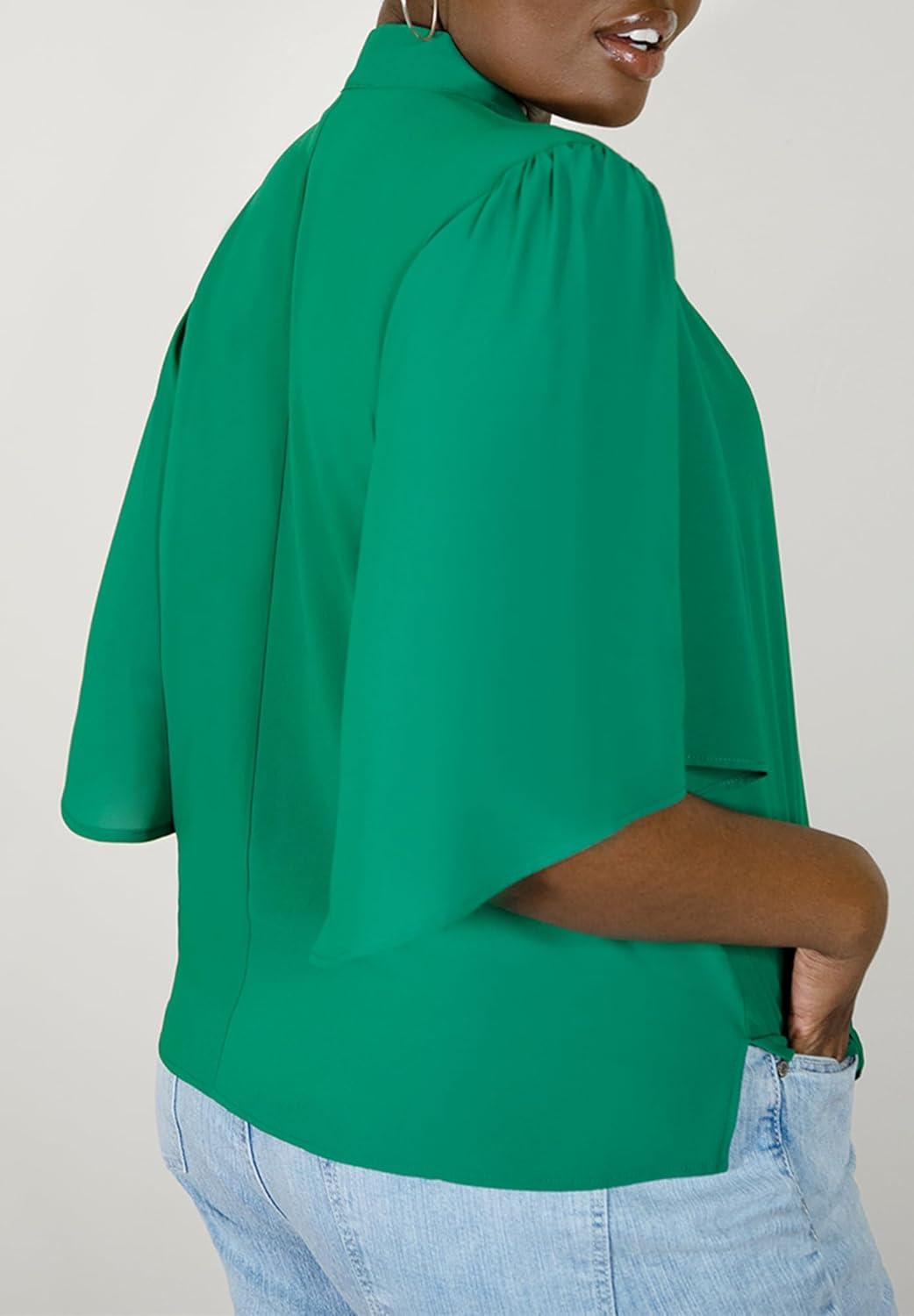 imageELOQUII Womens Plus Size Bow Blouse with Flutter SleeveGreen Lake