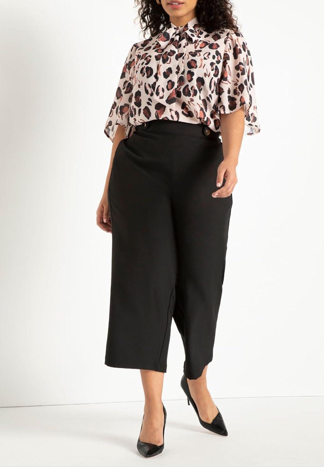 imageELOQUII Womens Plus Size Bow Blouse with Flutter SleevePanther