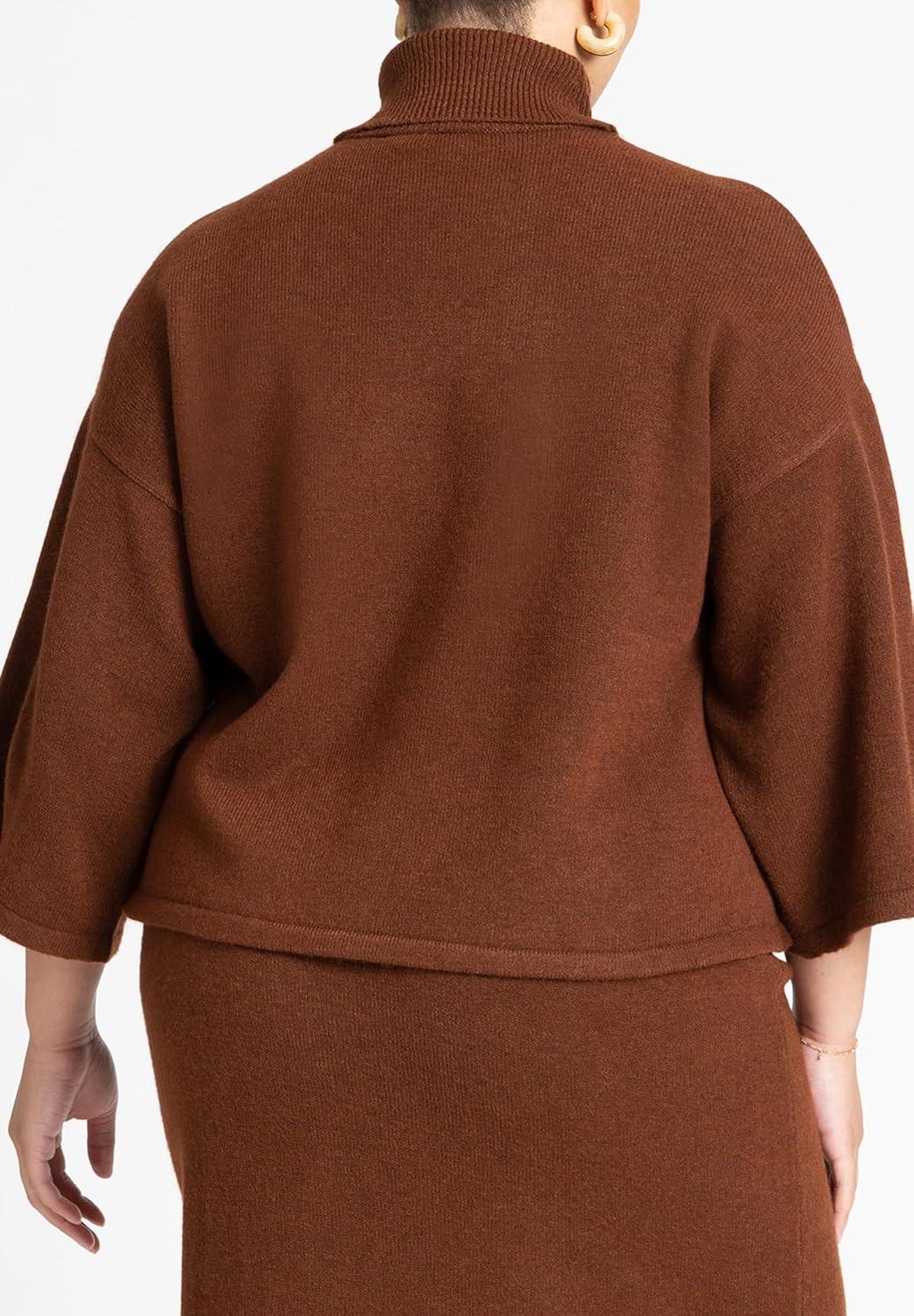 imageELOQUII Womens Plus Size Boxy Three Quarter Sleeve TurtleneckBlack Onyx