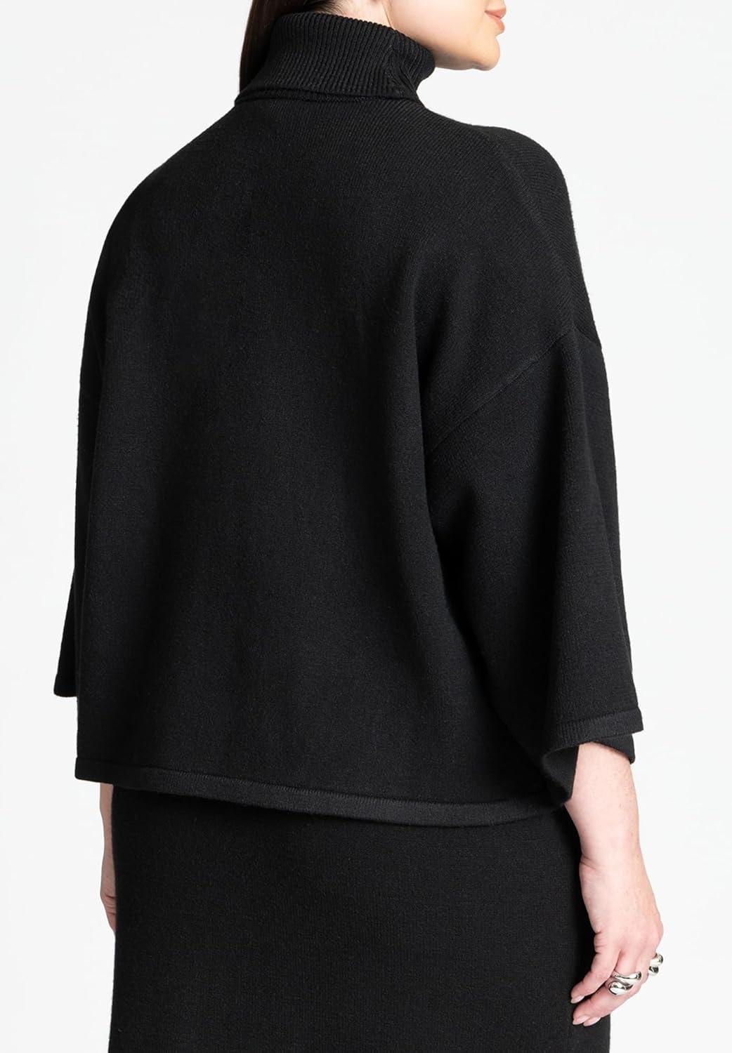 imageELOQUII Womens Plus Size Boxy Three Quarter Sleeve TurtleneckBlack Onyx