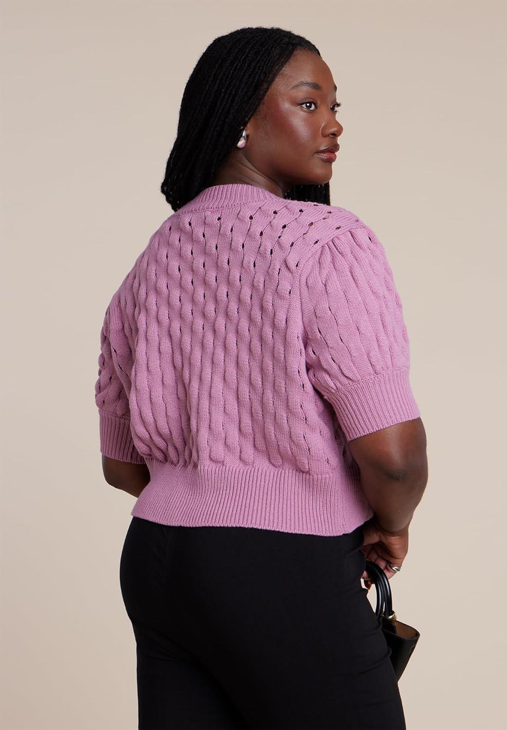 imageELOQUII Womens Plus Size Bubble Stitch SweaterMauve Orchid