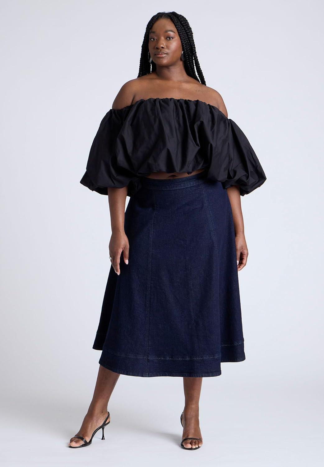 imageELOQUII Womens Plus Size Bubble TopBlack Onyx