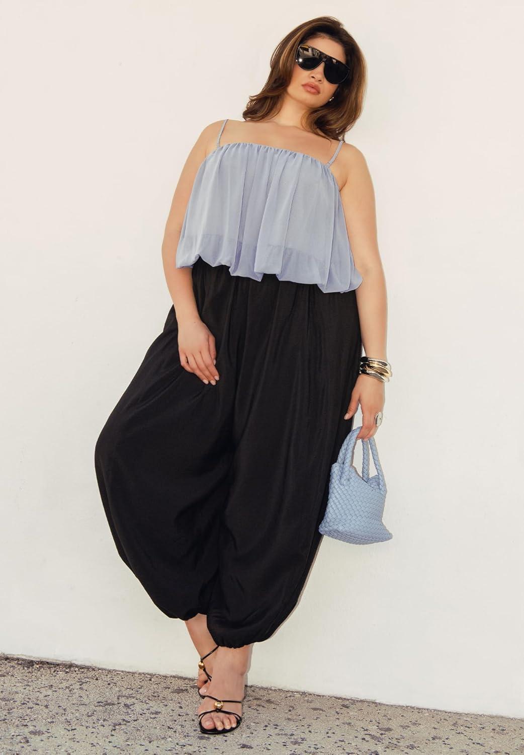 imageELOQUII Womens Plus Size Bubble TopStorm Blue