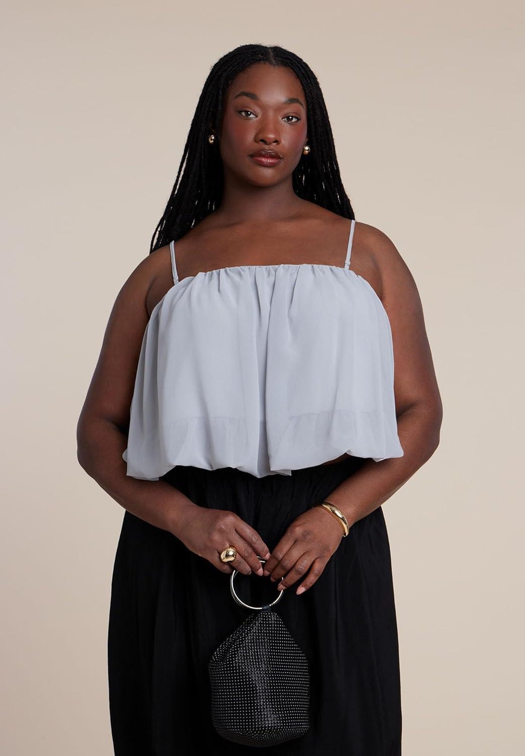 imageELOQUII Womens Plus Size Bubble TopStorm Blue