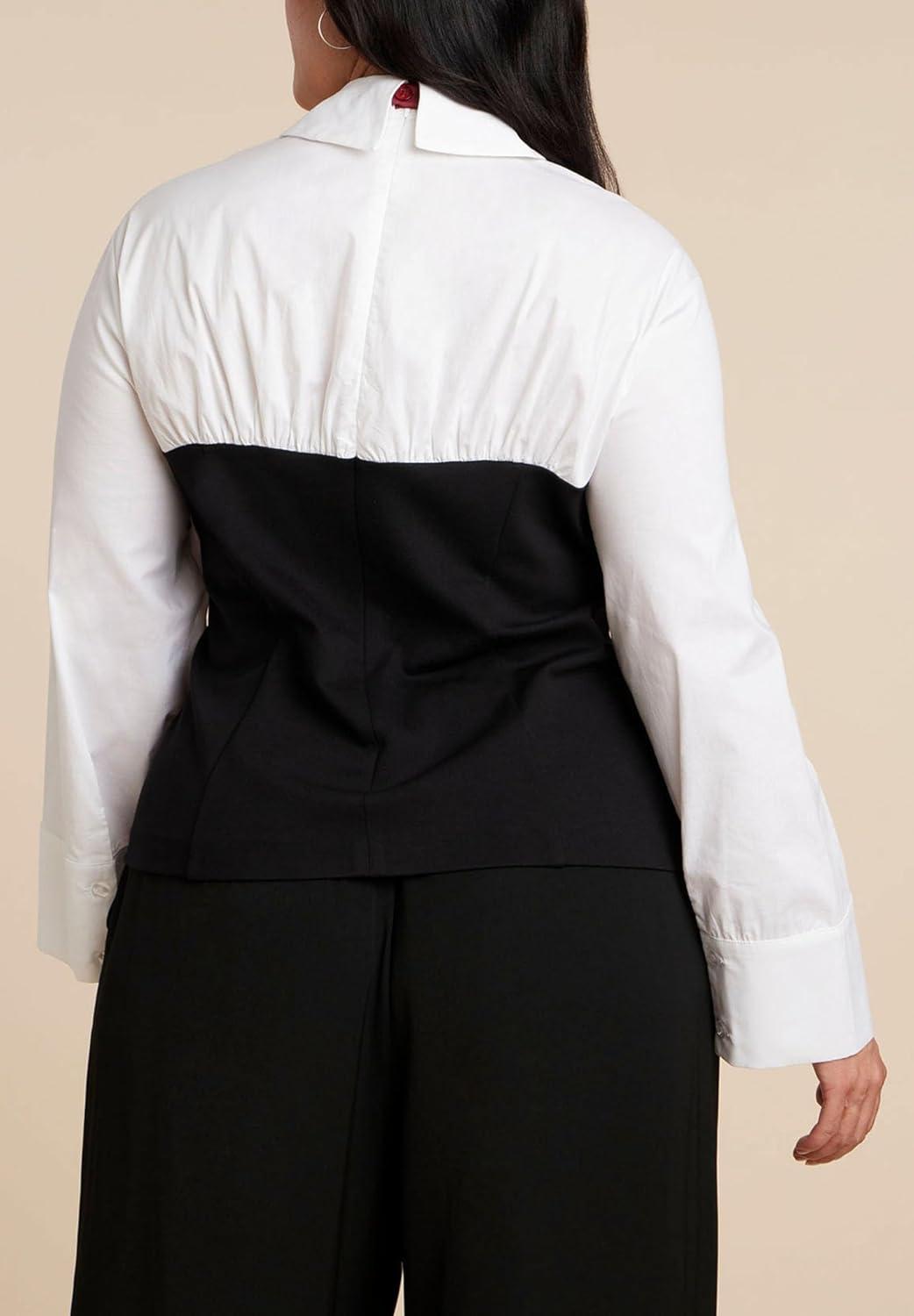 imageELOQUII Womens Plus Size Bustier Button Up TwoferBlack White