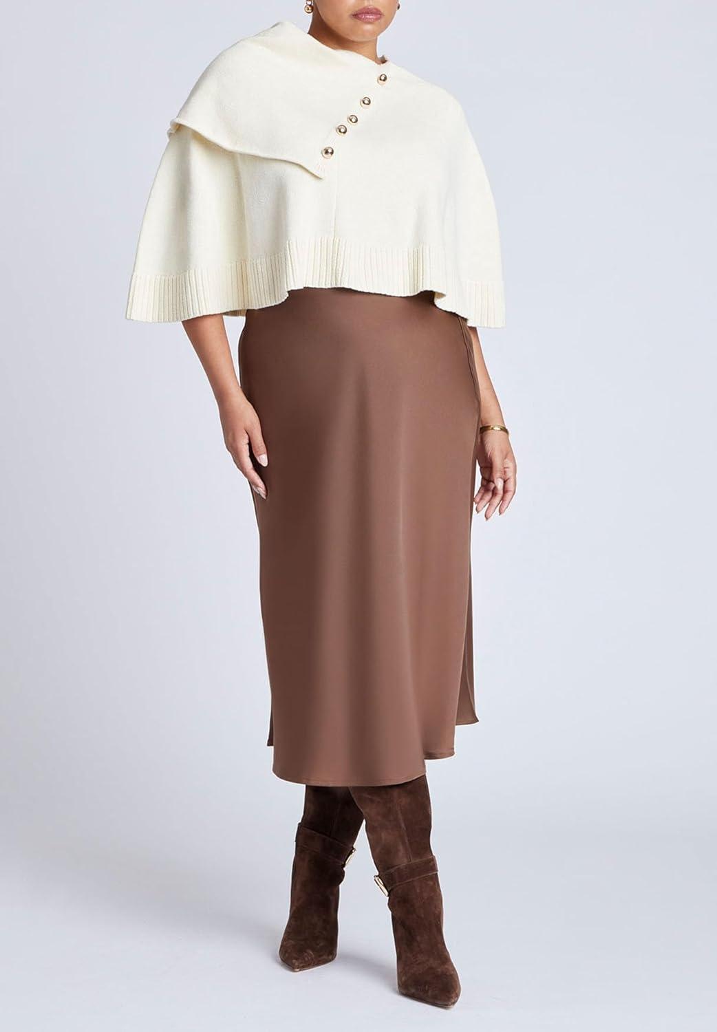 imageELOQUII Womens Plus Size Button Detail Sweater PonchoDew