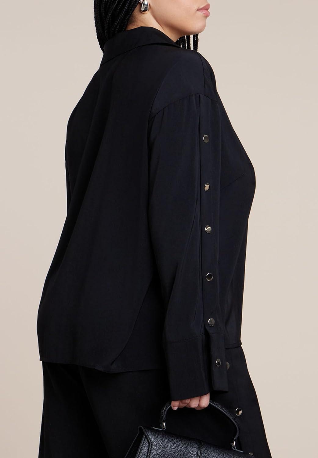 imageELOQUII Womens Plus Size Button Sleeve TopBlack Onyx