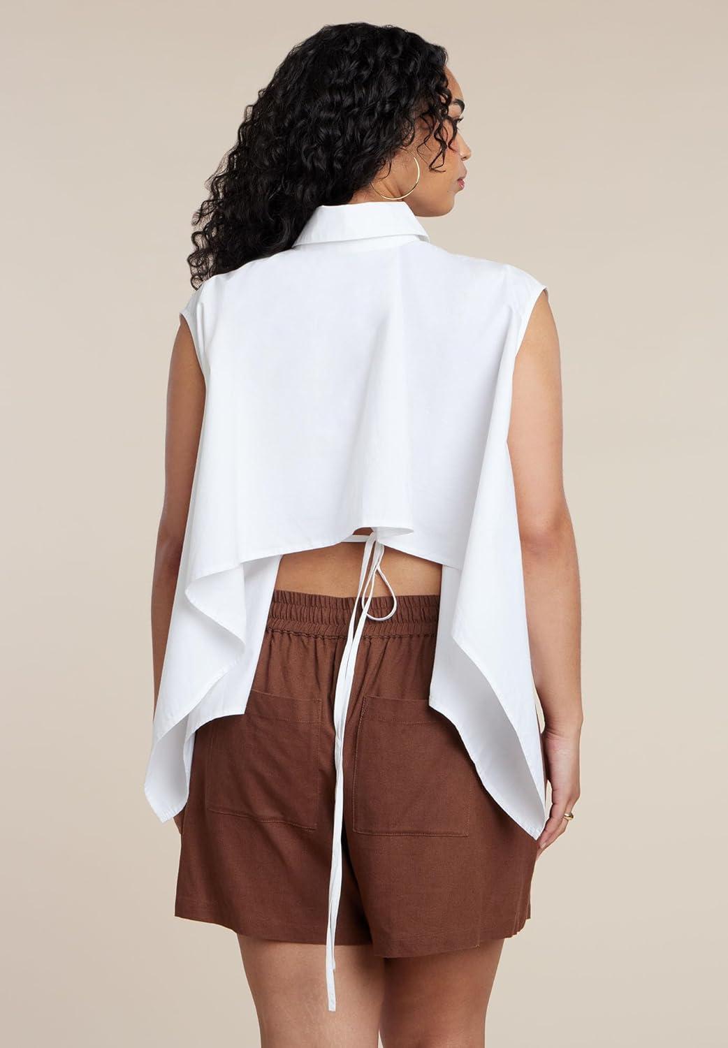 imageELOQUII Womens Plus Size Button Up Shirt with Open BackWhite
