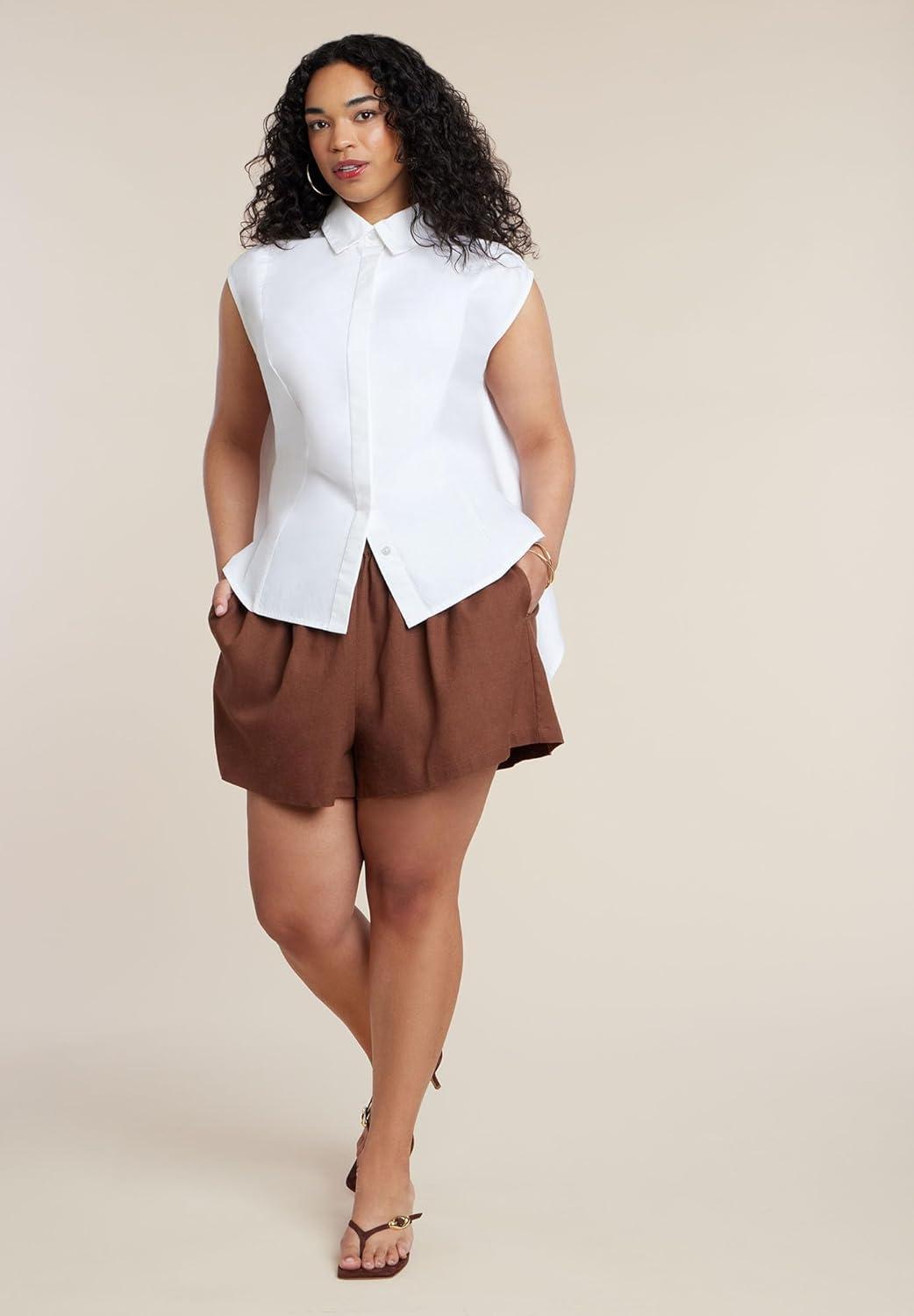 imageELOQUII Womens Plus Size Button Up Shirt with Open BackWhite
