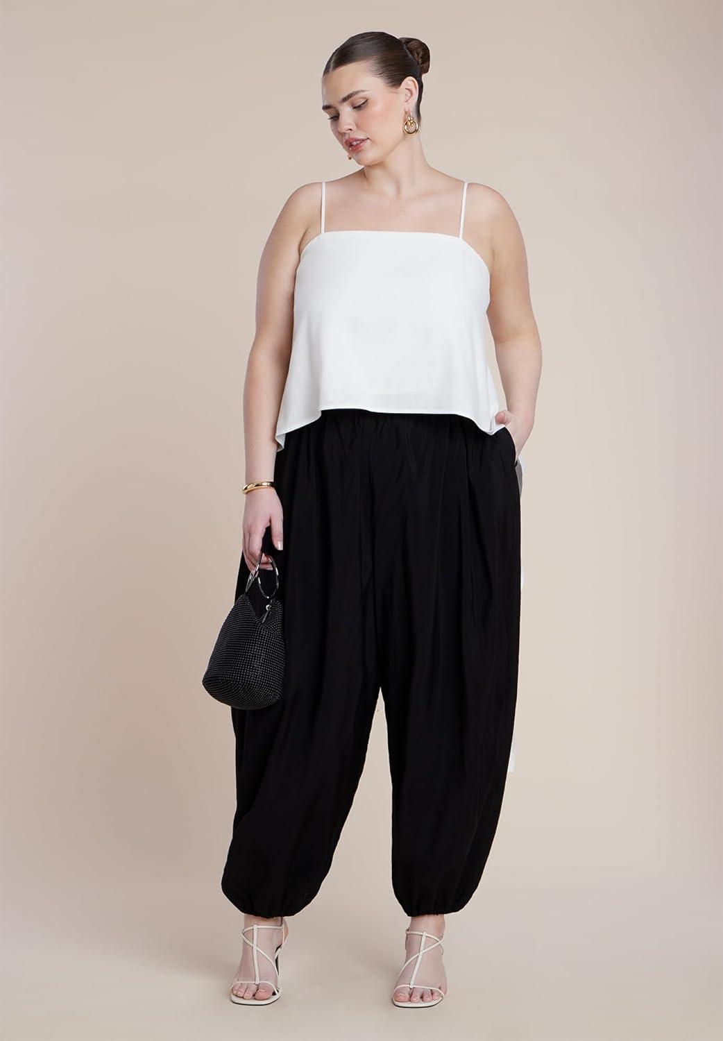 imageELOQUII Womens Plus Size Cascading Linen Crop TopCoconut Milk