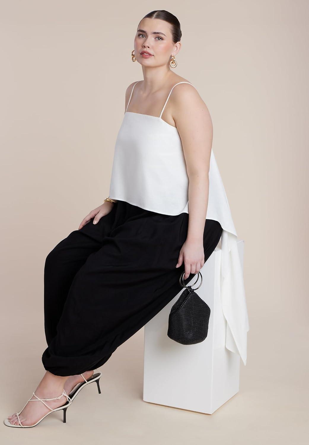 imageELOQUII Womens Plus Size Cascading Linen Crop TopCoconut Milk