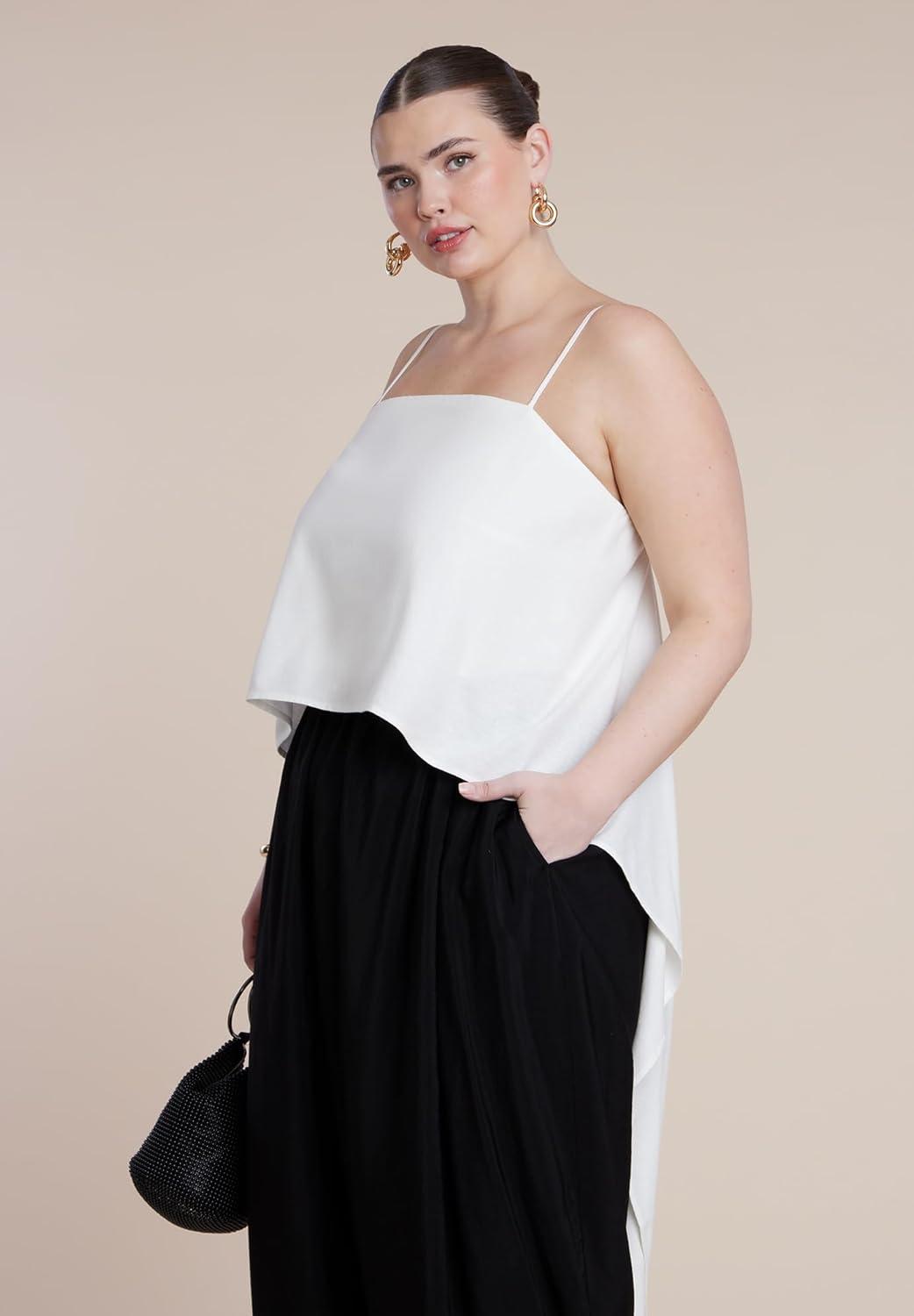 imageELOQUII Womens Plus Size Cascading Linen Crop TopCoconut Milk