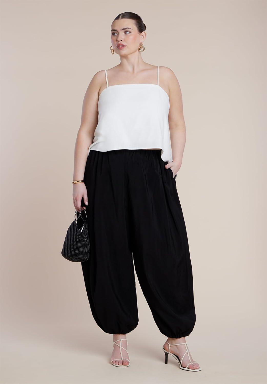 imageELOQUII Womens Plus Size Cascading Linen Crop TopCoconut Milk