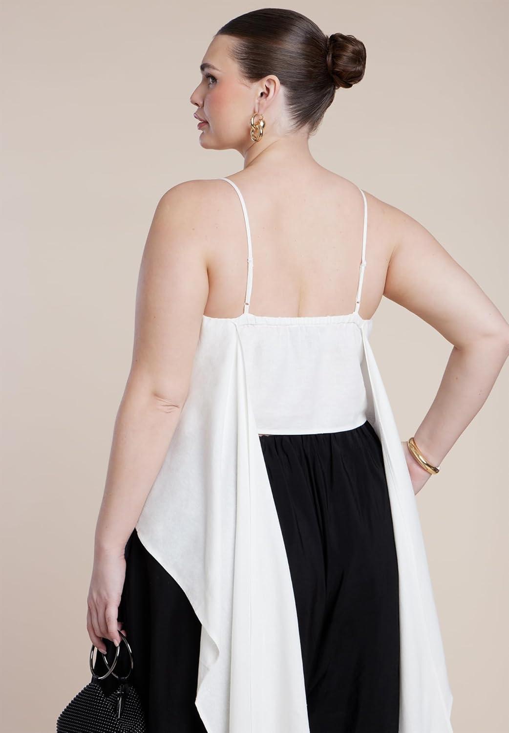 imageELOQUII Womens Plus Size Cascading Linen Crop TopCoconut Milk