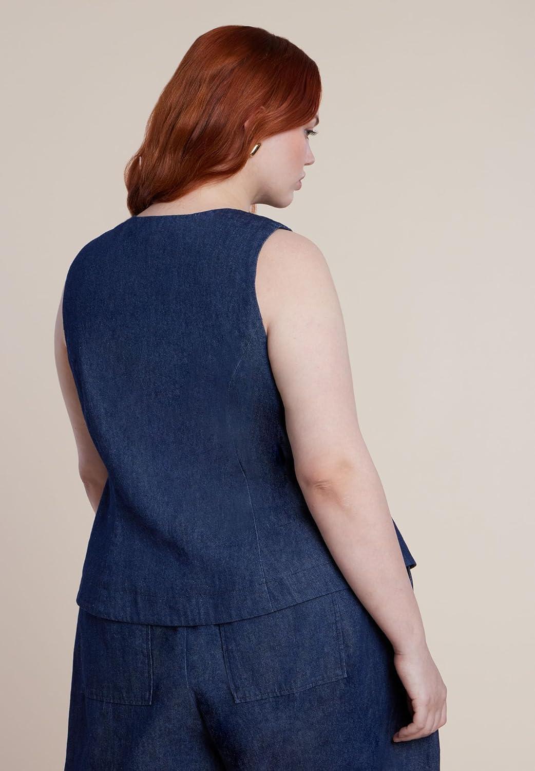 imageELOQUII Womens Plus Size Chambray Zip Up TopDark Wash