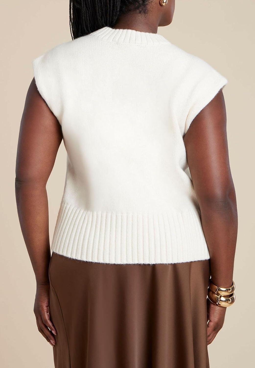 imageELOQUII Womens Plus Size Colorblock Sweater VestOatmeal