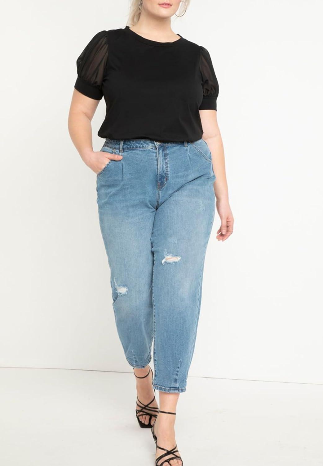 imageELOQUII Womens Plus Size Combo Sleeve TeeBlack