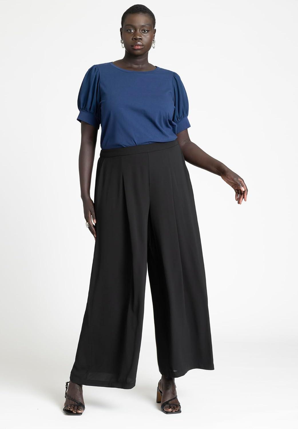 imageELOQUII Womens Plus Size Combo Sleeve TeeBlack