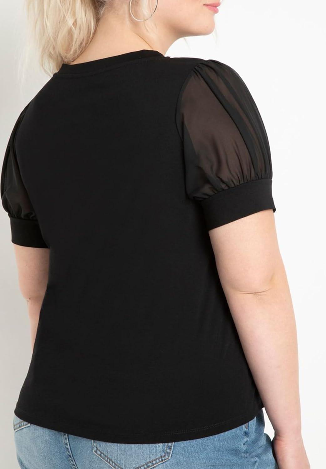 imageELOQUII Womens Plus Size Combo Sleeve TeeBlack