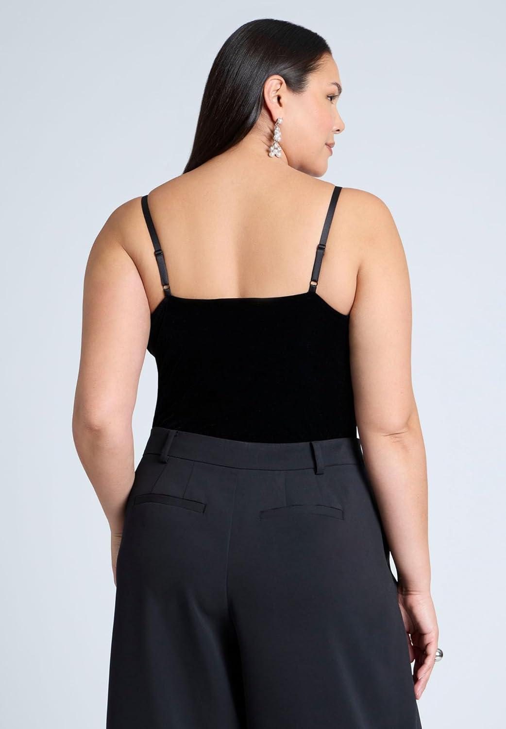 imageELOQUII Womens Plus Size Contrast Bow BodysuitBlack Onyx and Sugar