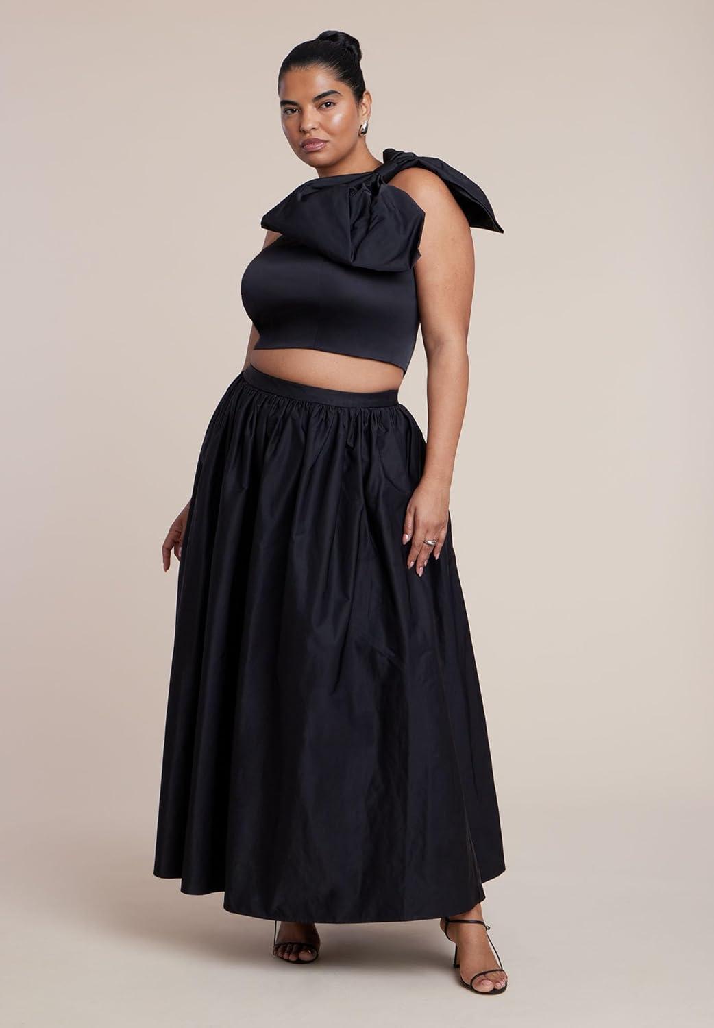 imageELOQUII Womens Plus Size Crop Top with Large BowBlack Onyx