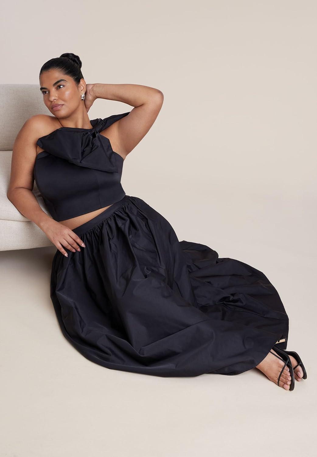 imageELOQUII Womens Plus Size Crop Top with Large BowBlack Onyx