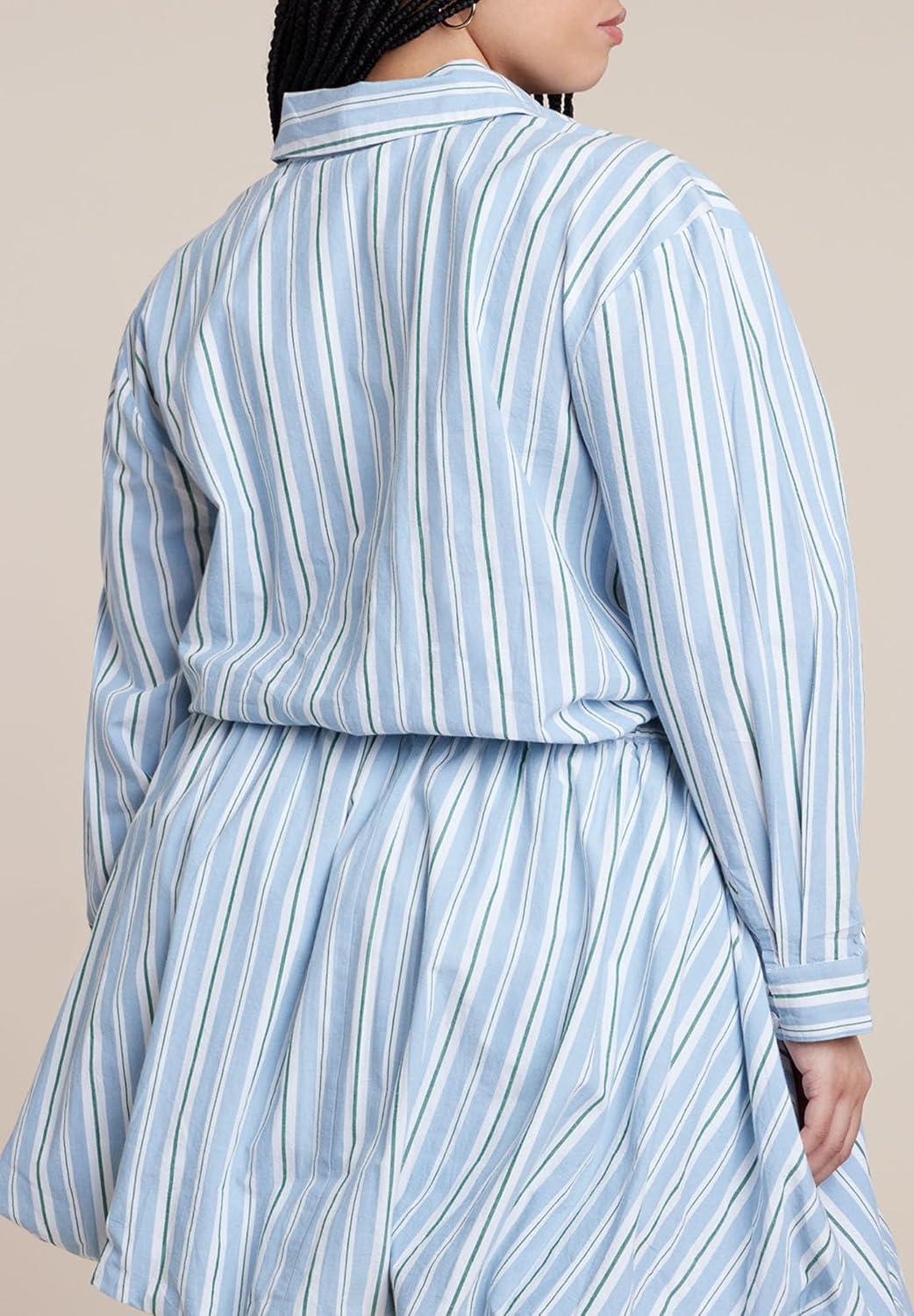 imageELOQUII Womens Plus Size Cropped Button Up Poplin TopPool Stripe