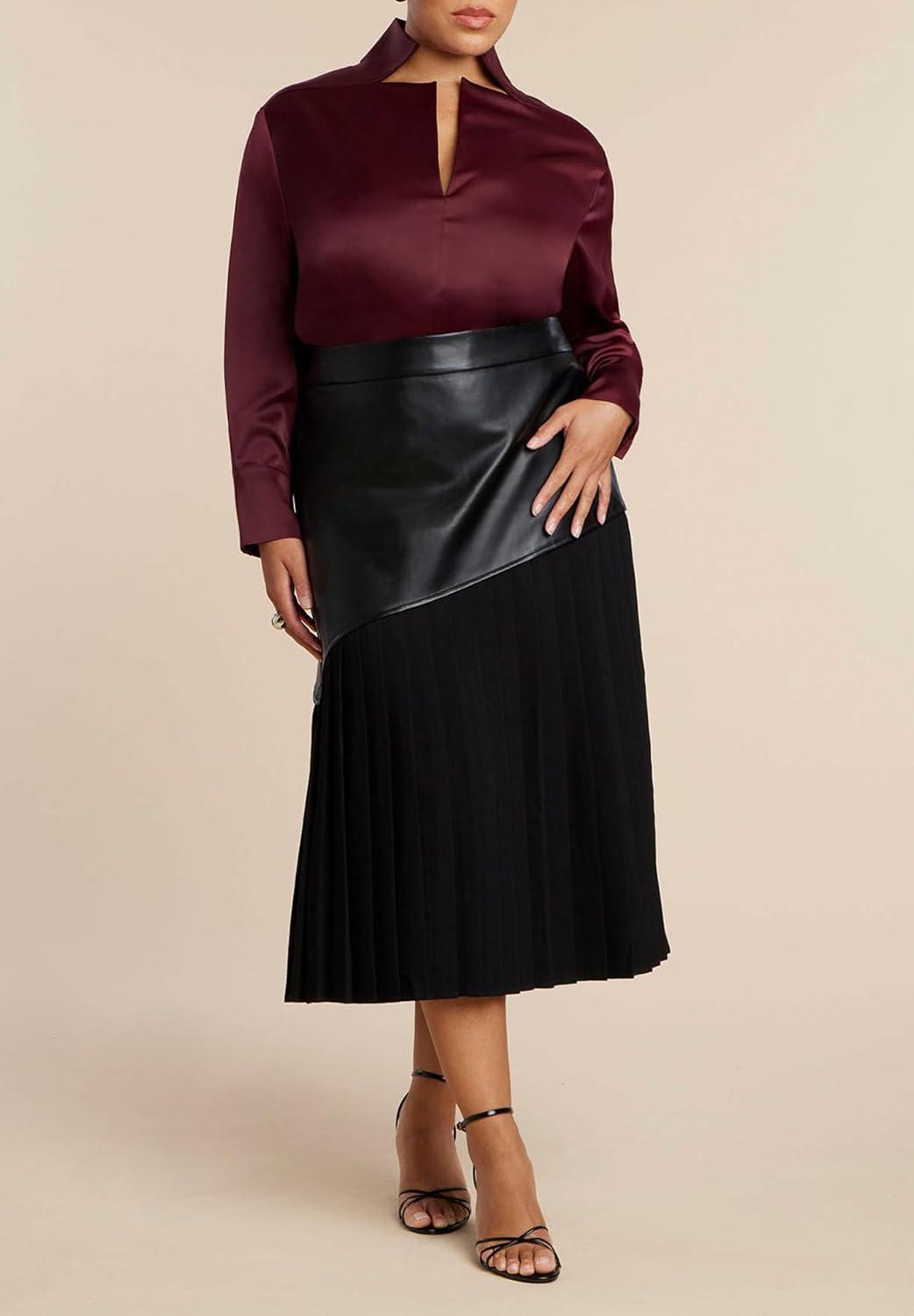 imageELOQUII Womens Plus Size Deconstructed Neckline BlouseTawny Port
