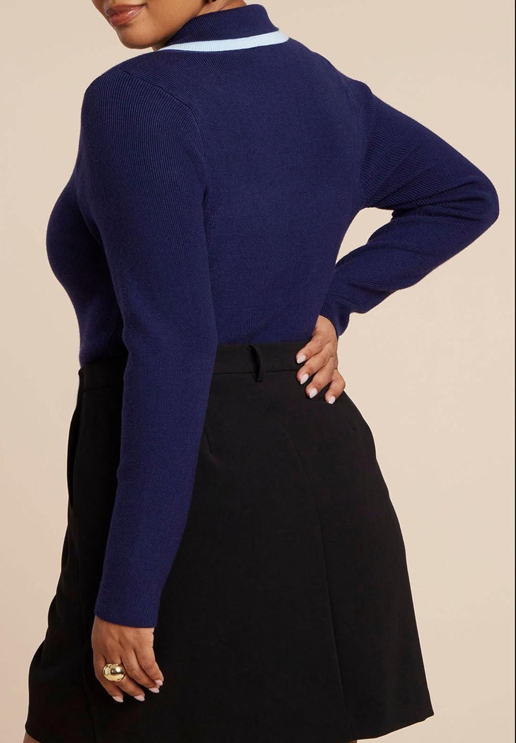 imageELOQUII Womens Plus Size Double Collared SweaterMaritime Blue