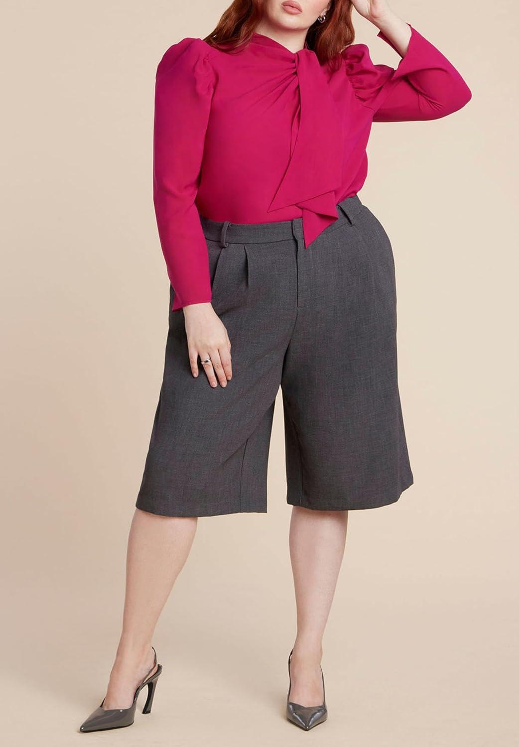 imageELOQUII Womens Plus Size Drape Front BlouseDark Pink