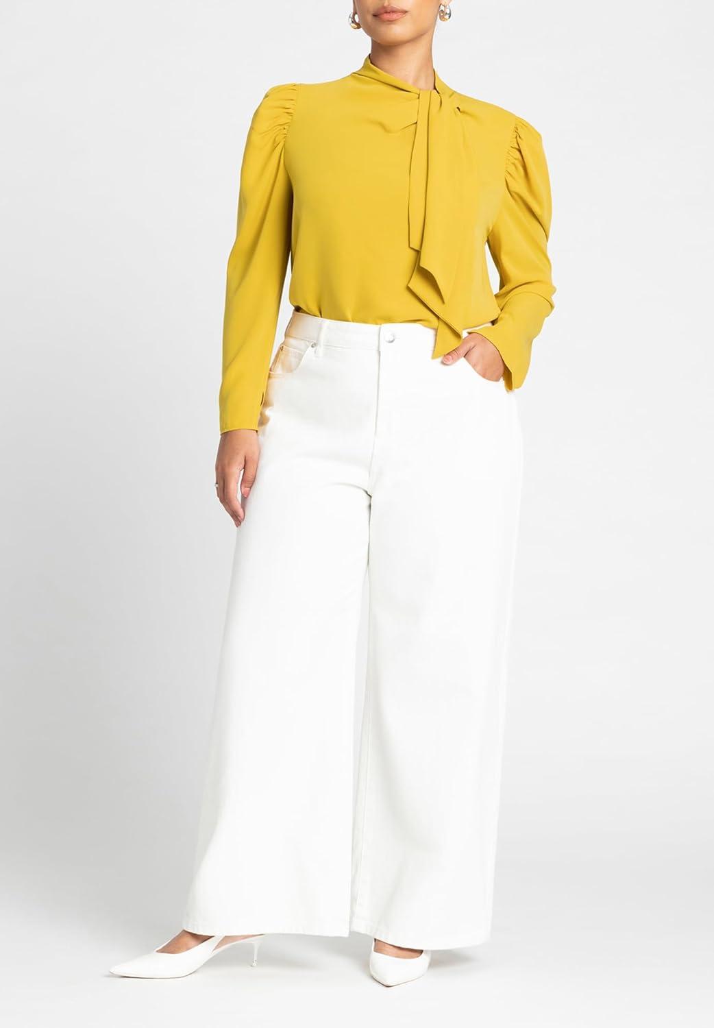 imageELOQUII Womens Plus Size Drape Front BlouseMarigold