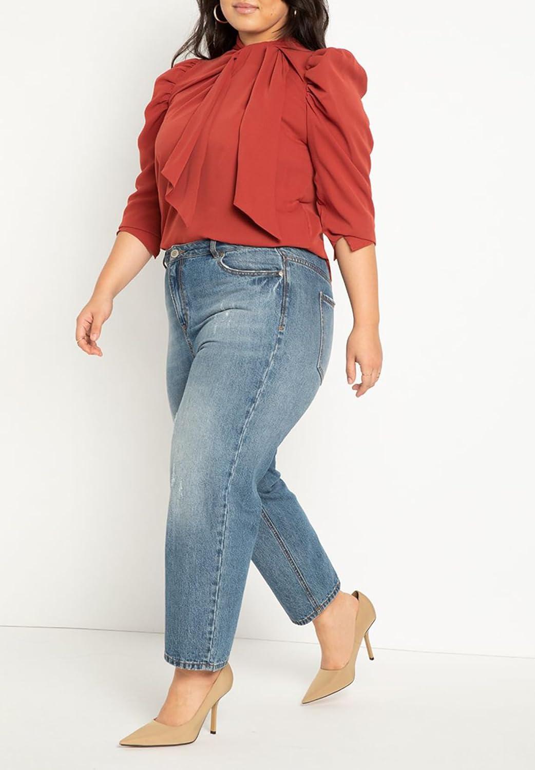 imageELOQUII Womens Plus Size Drape Front BlouseZinfandel