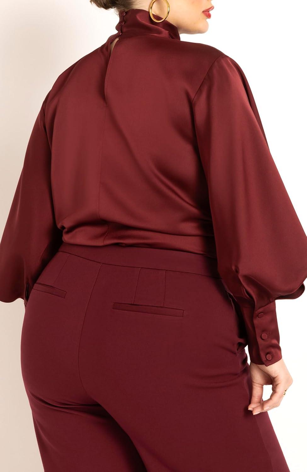 imageELOQUII Womens Plus Size Draped Neck Satin BlouseZinfandel