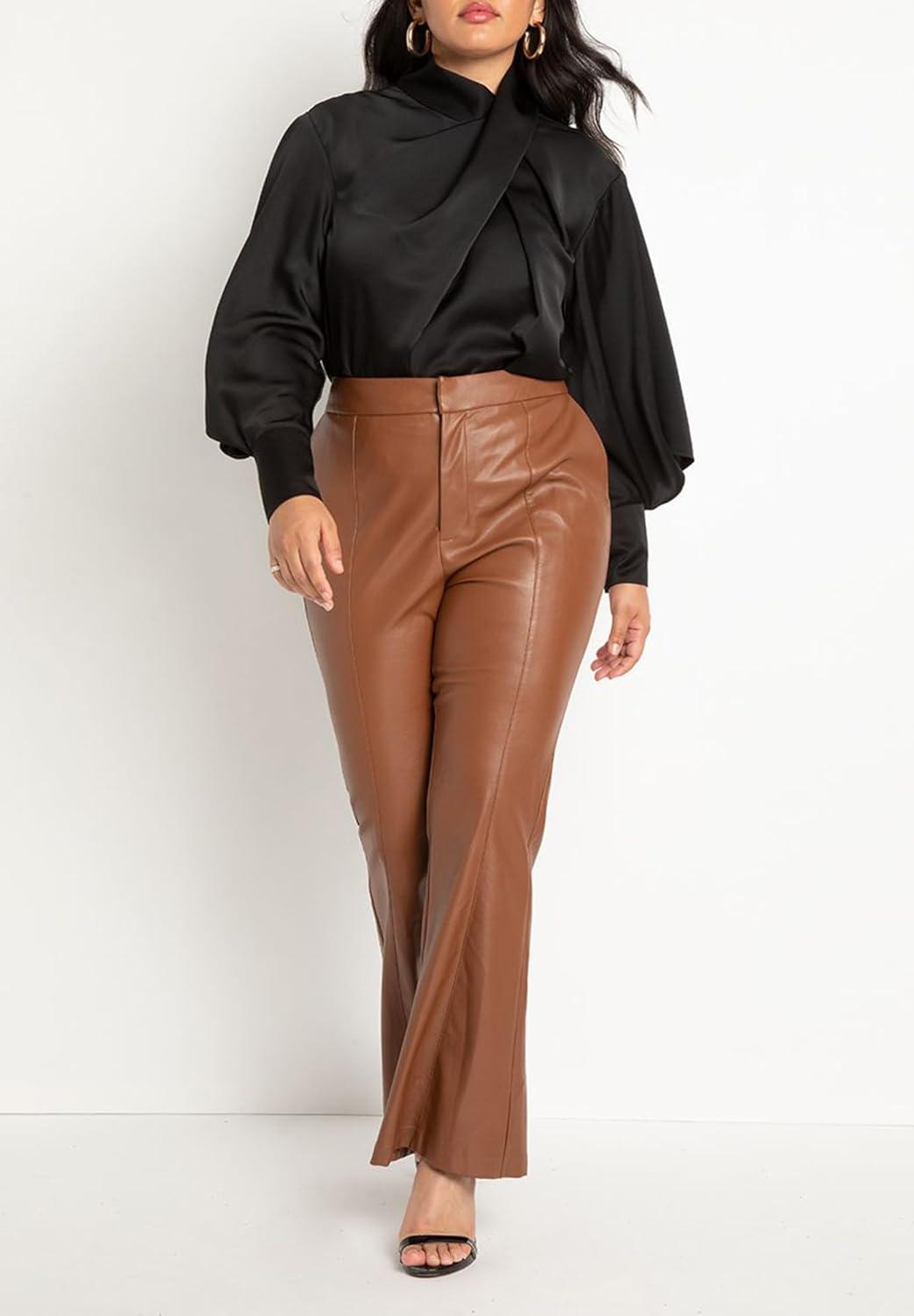 imageELOQUII Womens Plus Size Draped Neck Satin BlouseZinfandel