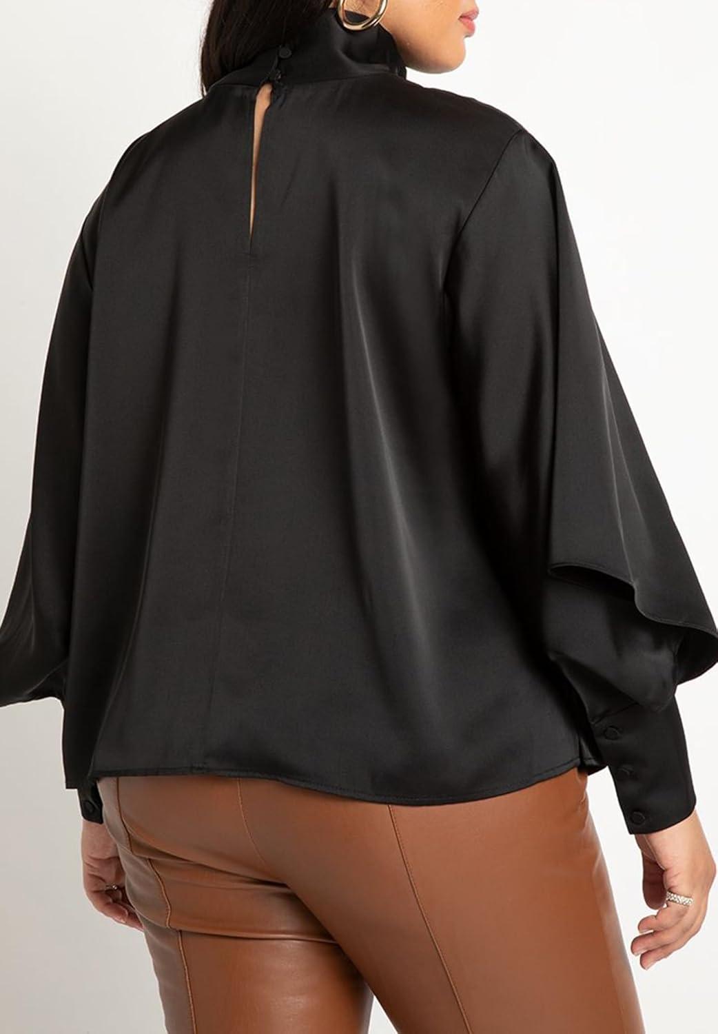 imageELOQUII Womens Plus Size Draped Neck Satin BlouseZinfandel