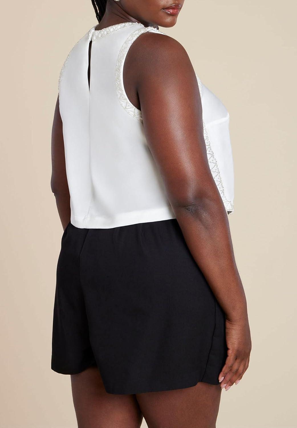 imageELOQUII Womens Plus Size Embellished Sleeveless Boxy ShirtJet Stream
