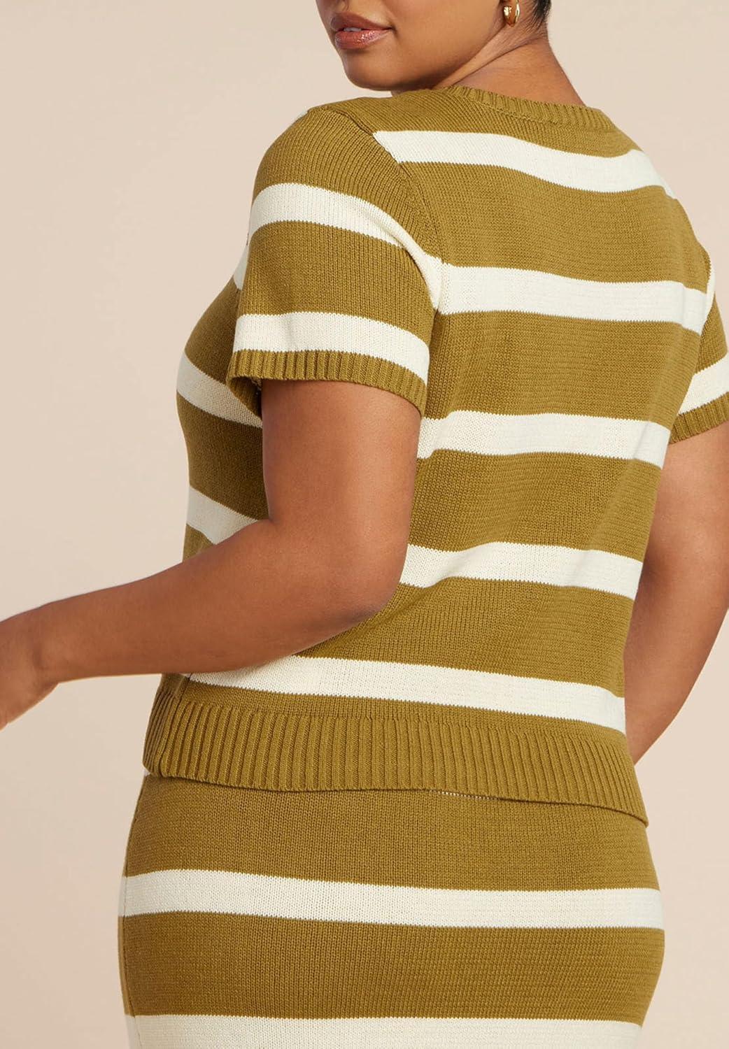 imageELOQUII Womens Plus Size Fitted Sweater TopTennis Stripe