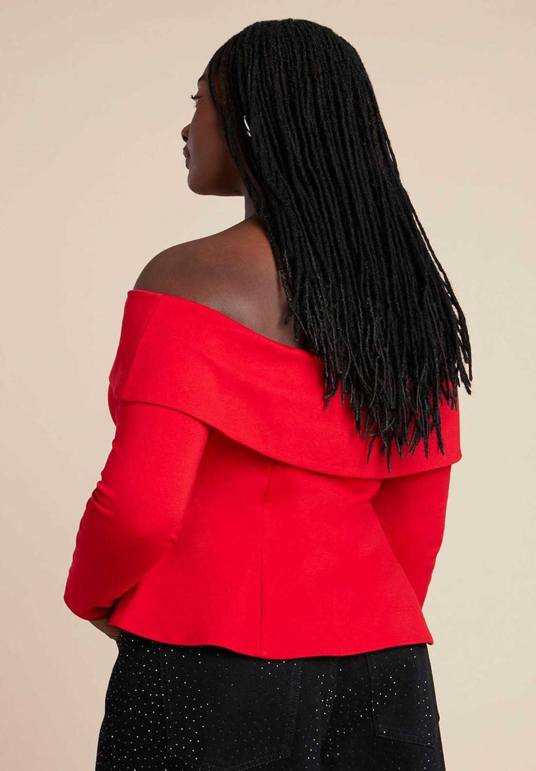 imageELOQUII Womens Plus Size Fold Over Top with Front Button DetailBarbados Cherry