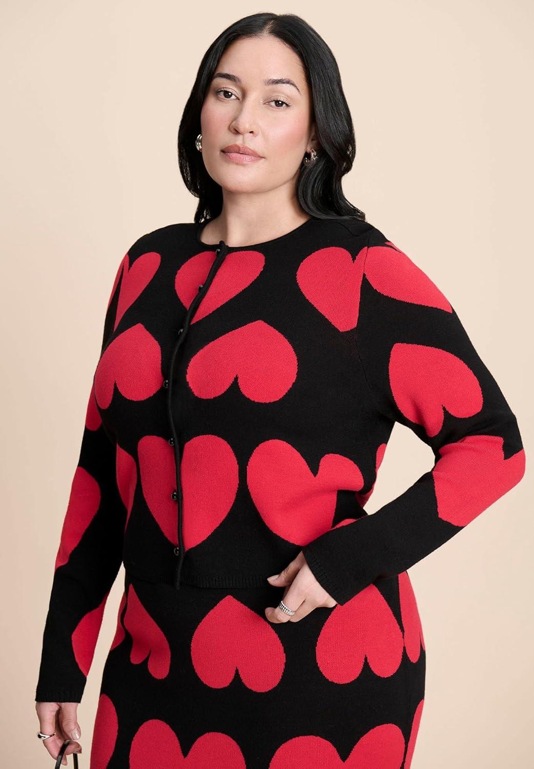 imageELOQUII Womens Plus Size Heart Cropped CardiganQueen of Hearts