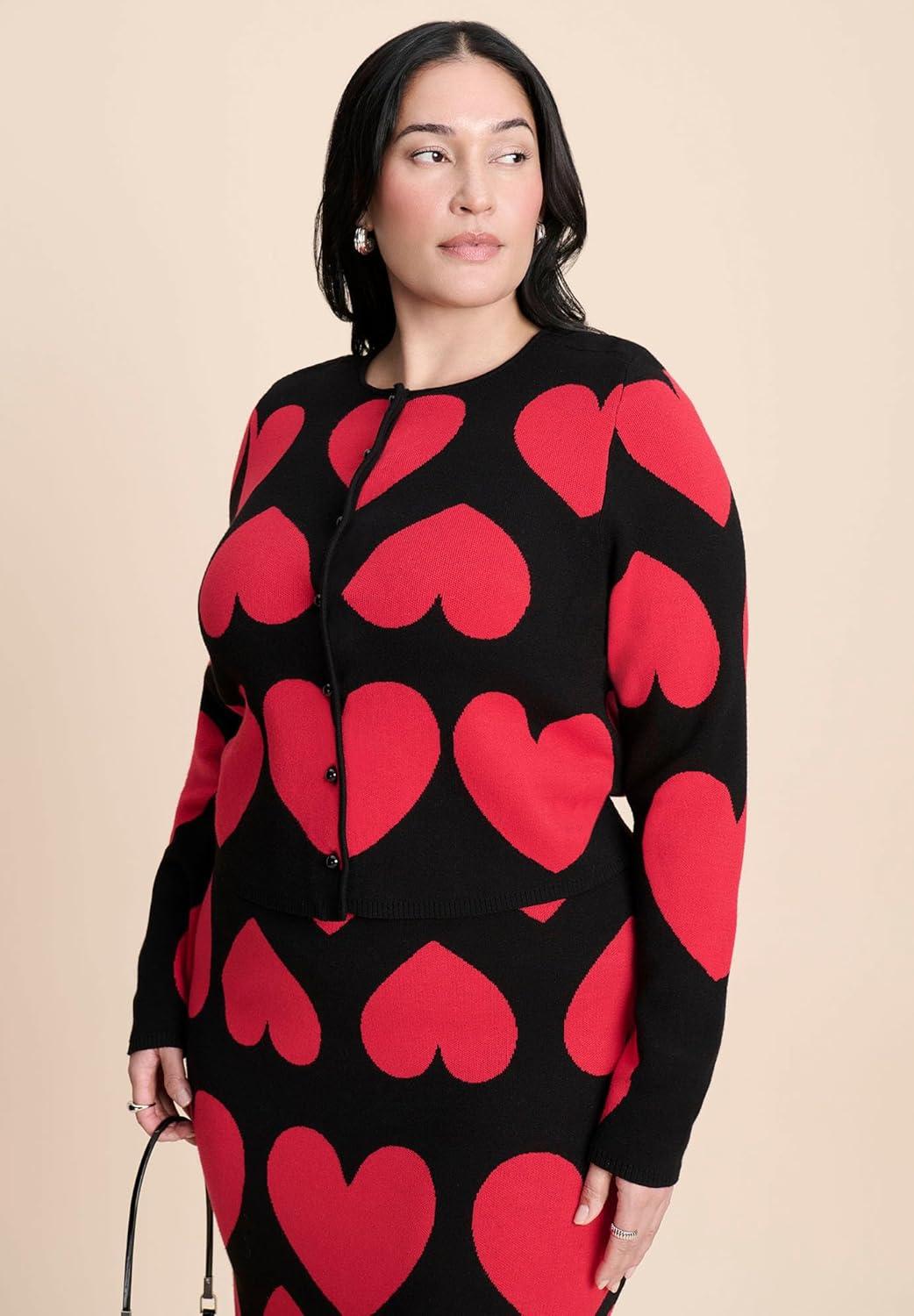 imageELOQUII Womens Plus Size Heart Cropped CardiganQueen of Hearts