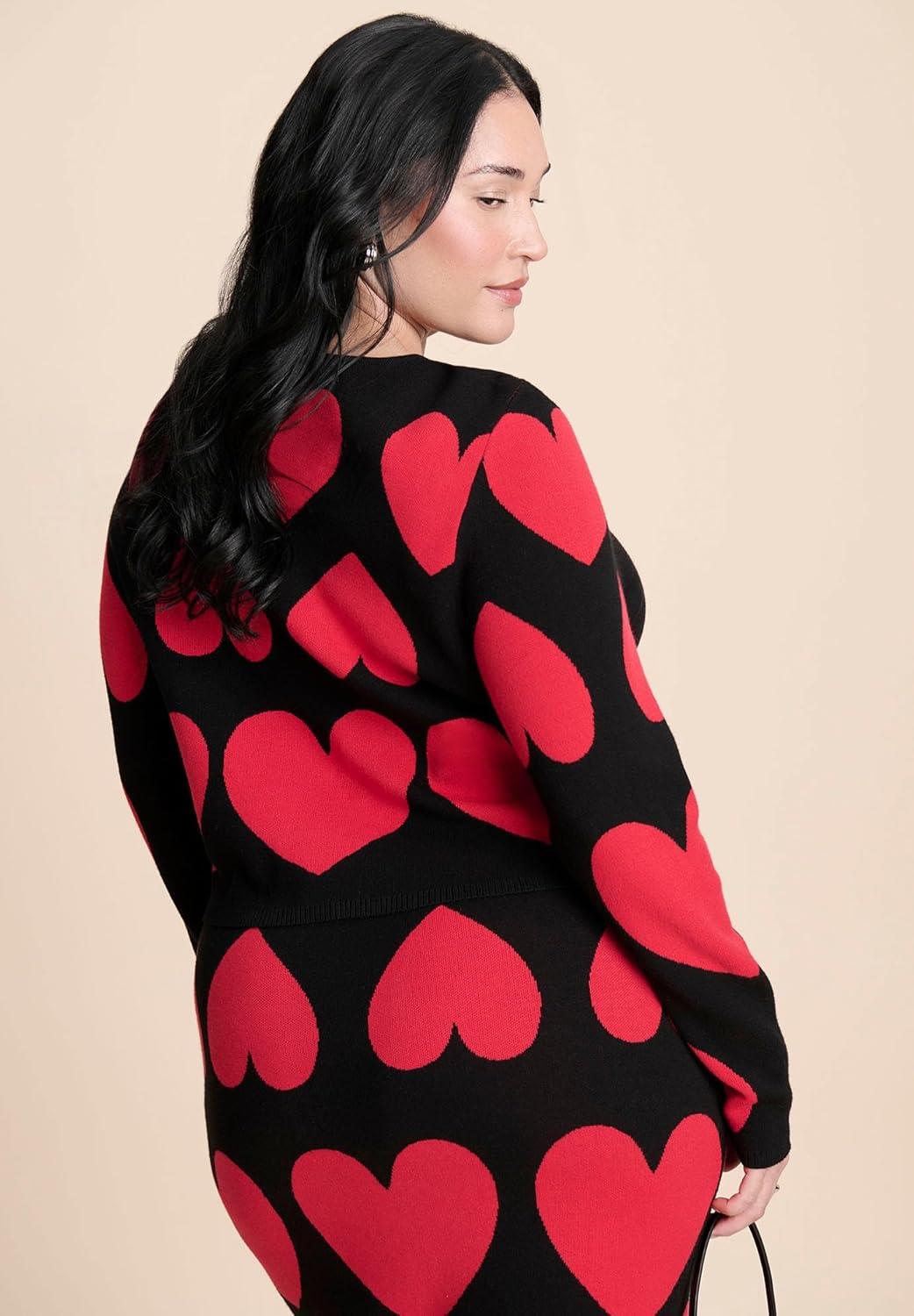 imageELOQUII Womens Plus Size Heart Cropped CardiganQueen of Hearts