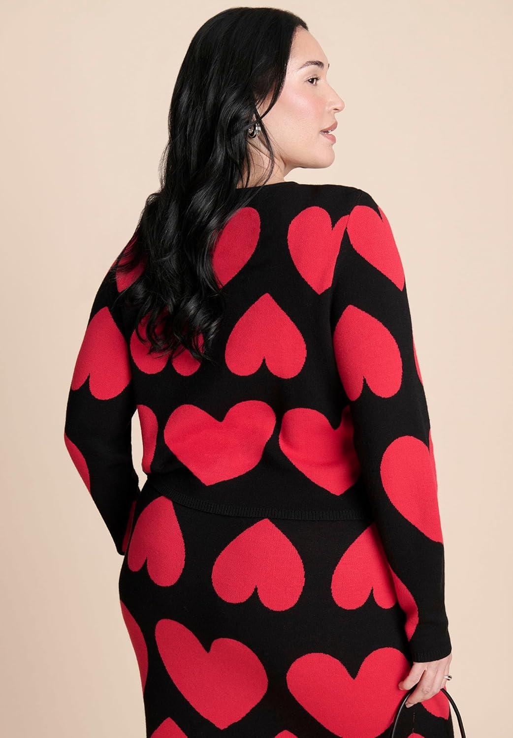imageELOQUII Womens Plus Size Heart Cropped CardiganQueen of Hearts