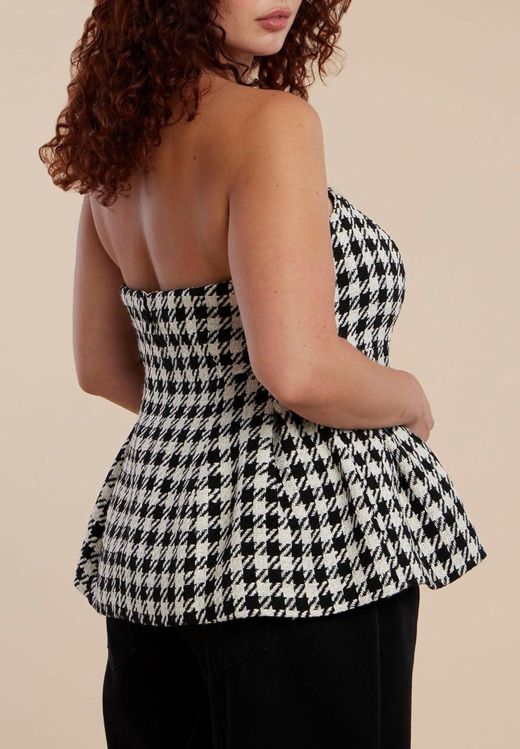 imageELOQUII Womens Plus Size Houndstooth BustierBlack White Houndstooth
