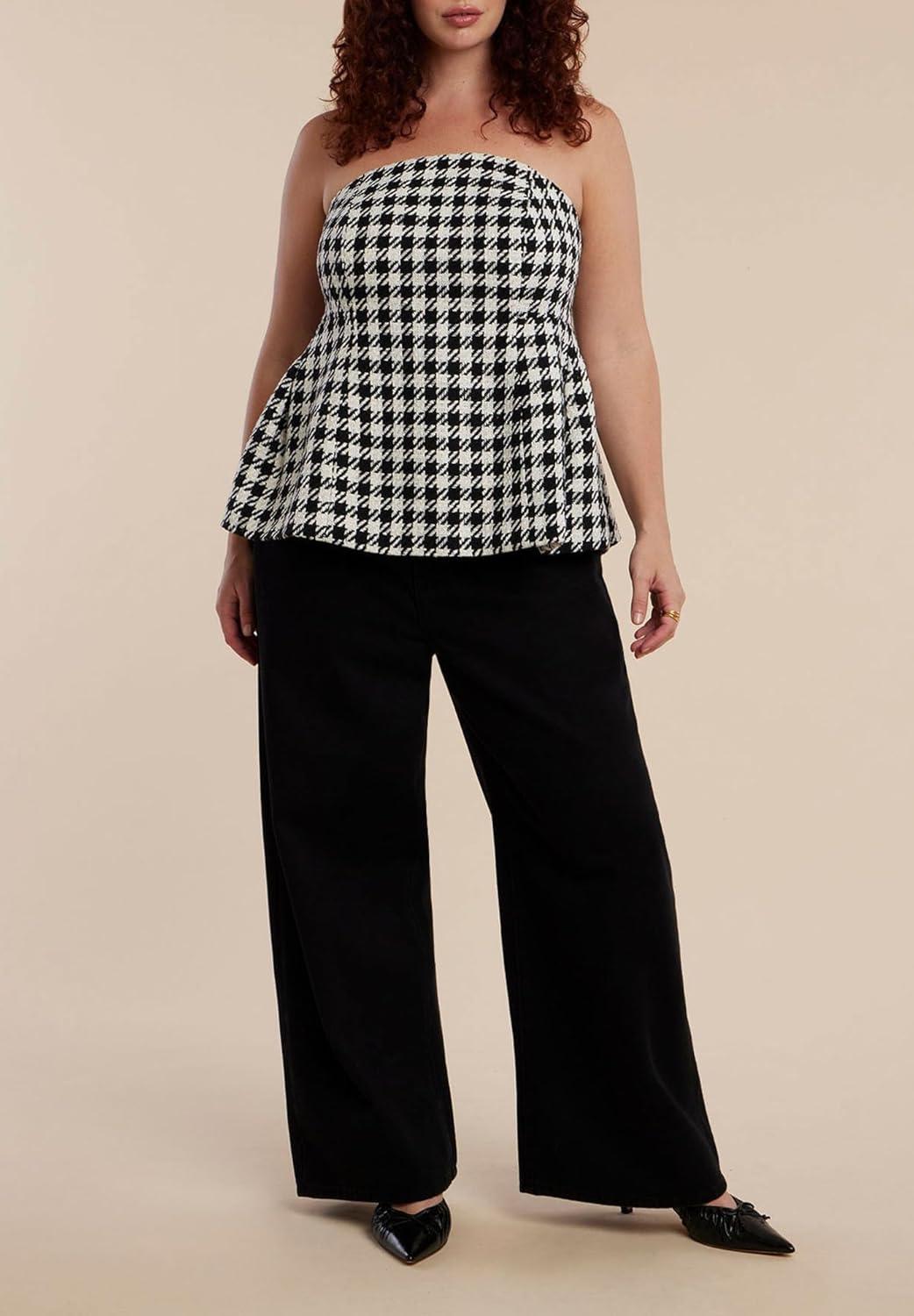 imageELOQUII Womens Plus Size Houndstooth BustierBlack White Houndstooth