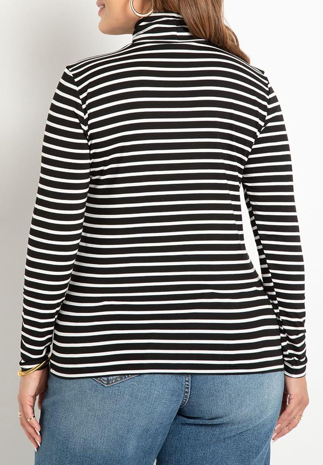imageELOQUII Womens Plus Size Layering TurtleneckBlack White Stripe