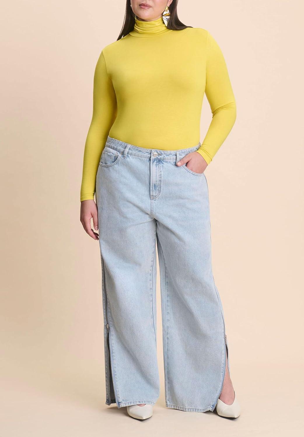imageELOQUII Womens Plus Size Layering TurtleneckChartreuse