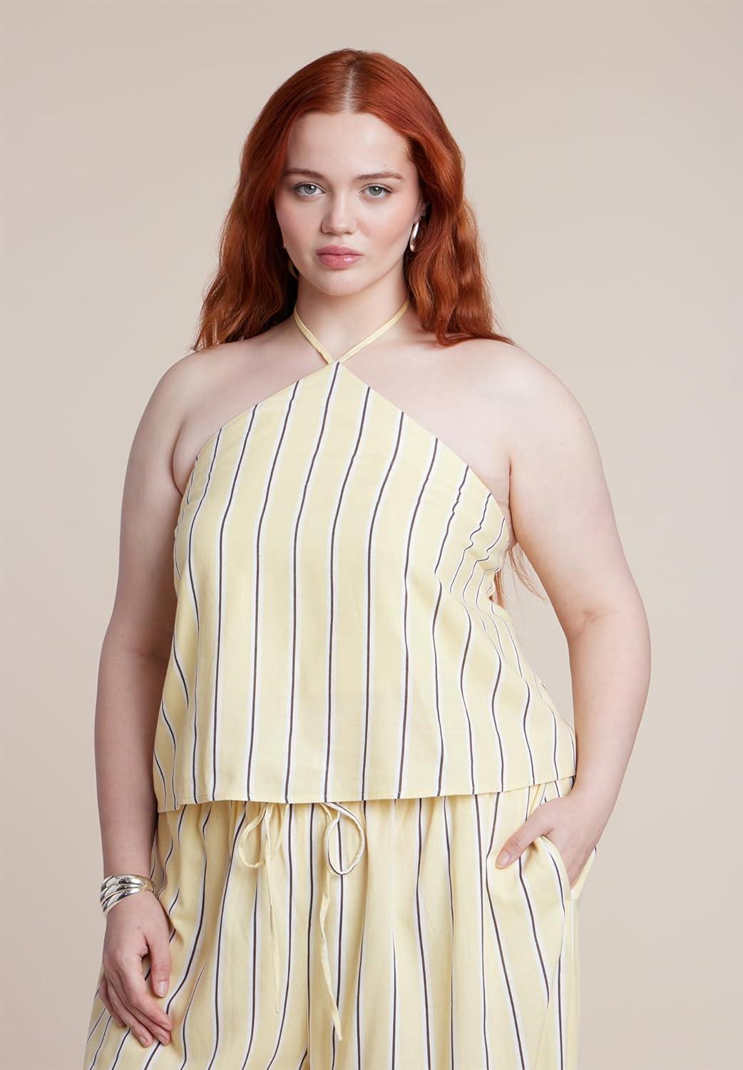 imageELOQUII Womens Plus Size Linen Halter Top