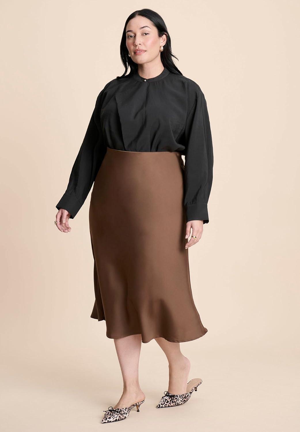 imageELOQUII Womens Plus Size Neck Pleat BlouseBlack Onyx