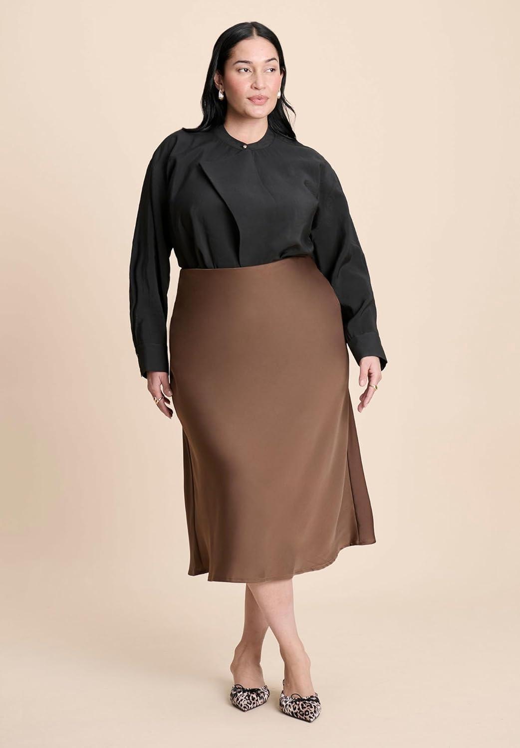 imageELOQUII Womens Plus Size Neck Pleat BlouseBlack Onyx