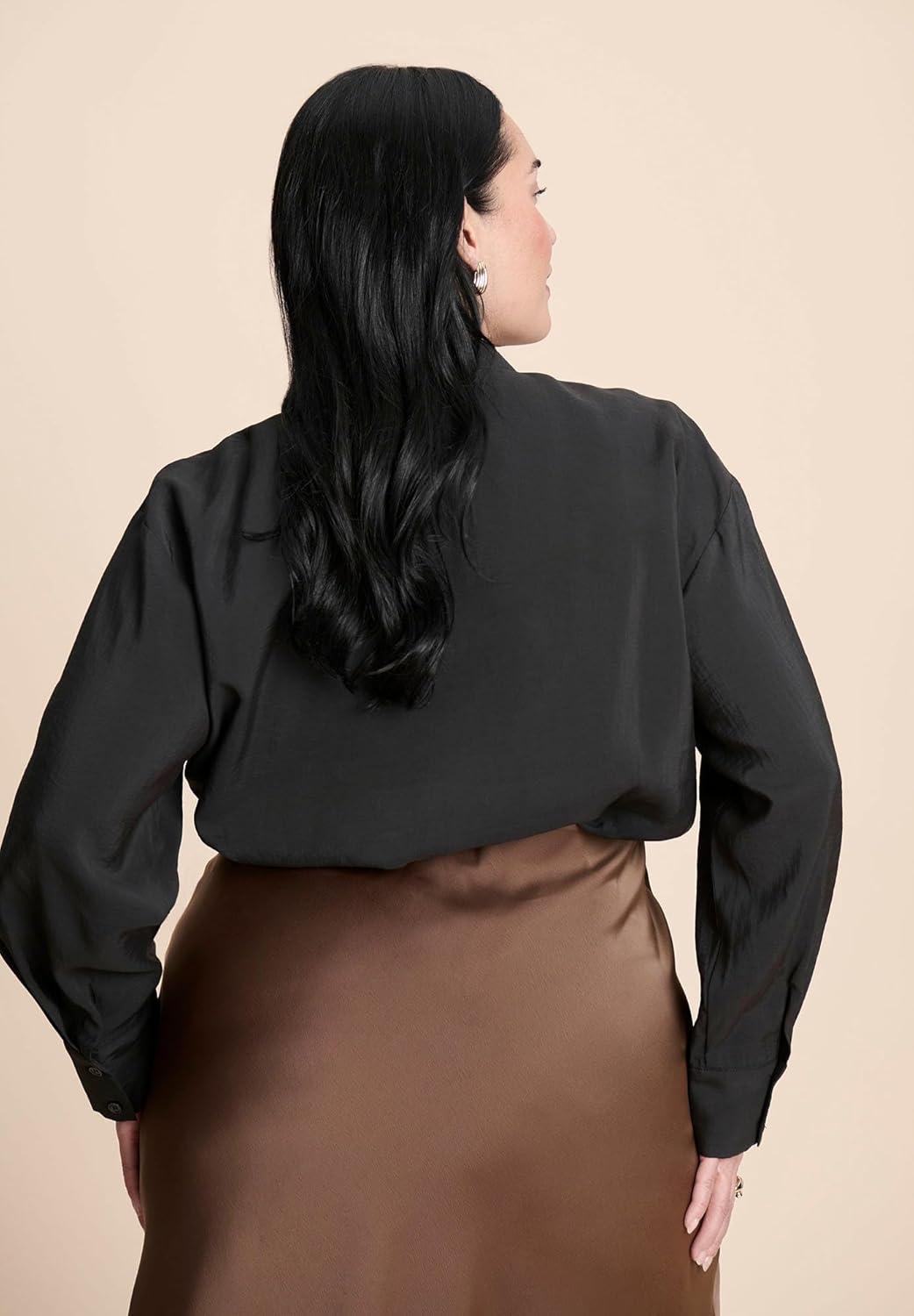 imageELOQUII Womens Plus Size Neck Pleat BlouseBlack Onyx